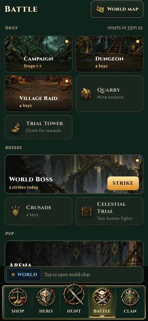 Bosses, PvP and events in one place